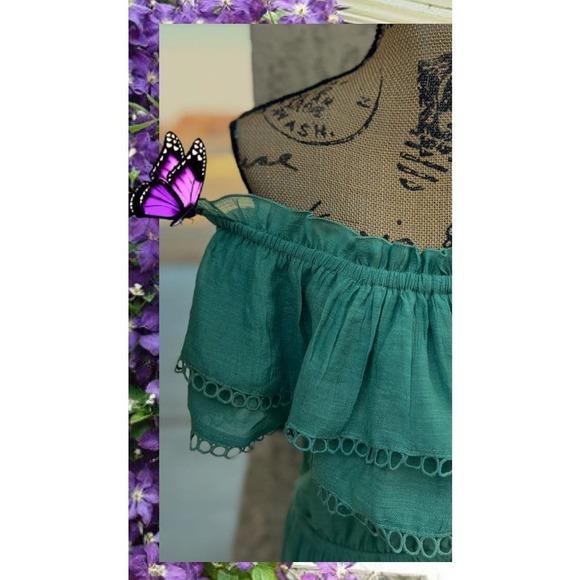 PinkBlush Green Off Shoulder Eyelet Tiered Maternity  or Everyday Dress Size L - Picture 5 of 9